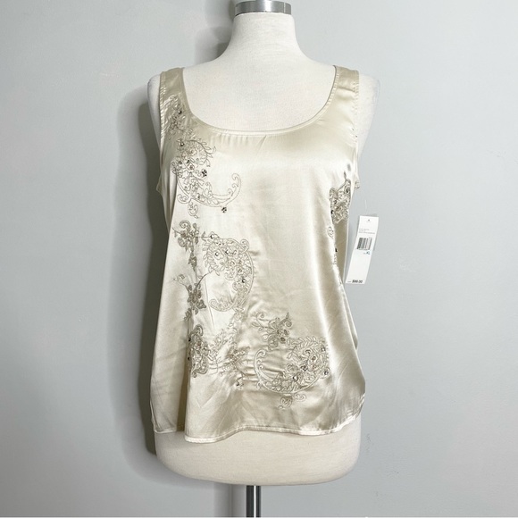 CITY UNLTD. Winter Wonderland Silk Blend Crystal and Sequins Embellished Tank - Picture 1 of 9